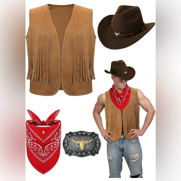 4 Pcs Western Outfits for Men Cowboy for Halloween Cosplay - Picture 2 of 7